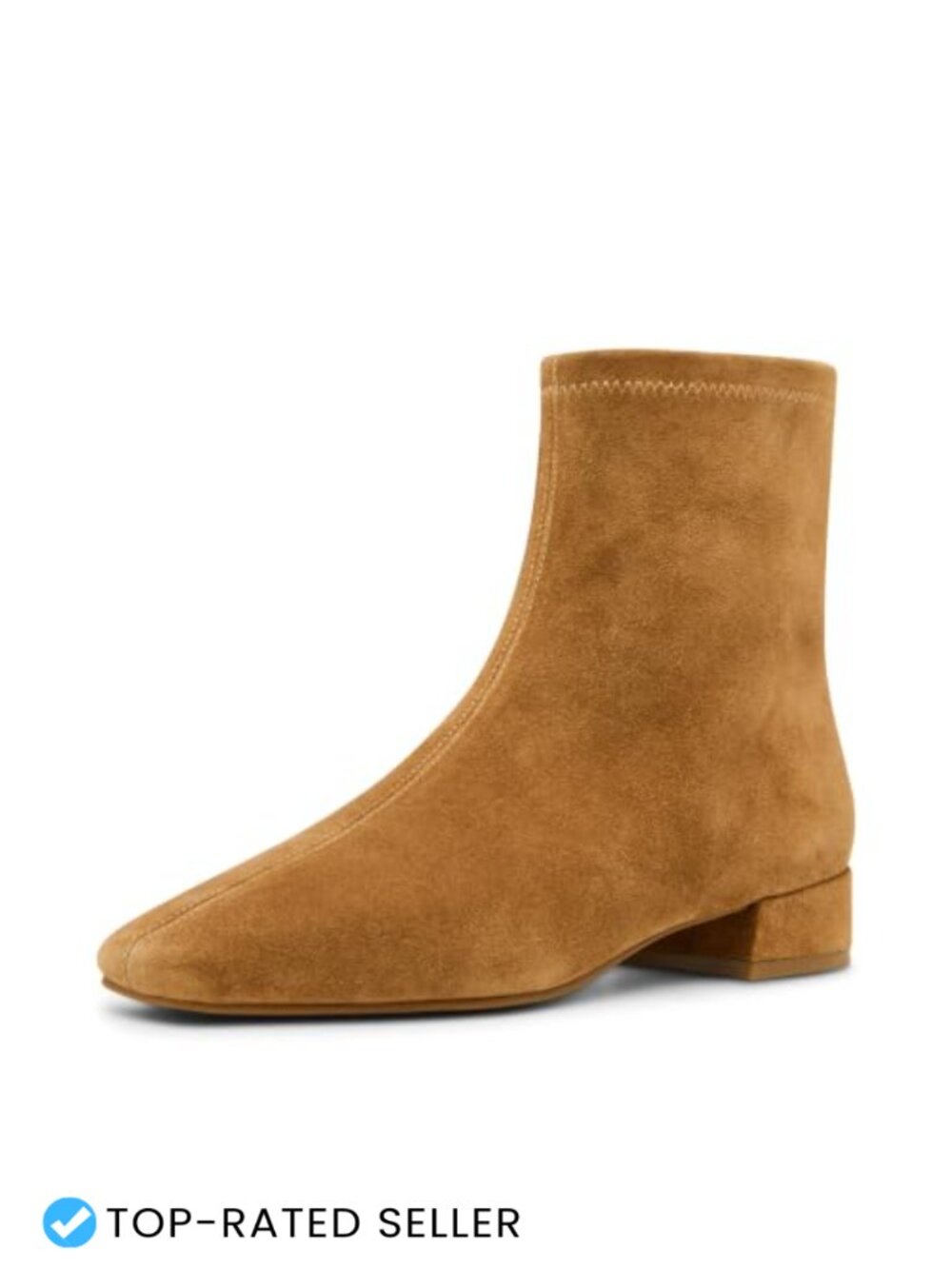 Waterproof Suede Ankle Bootie with Low Block Heel Pull-On